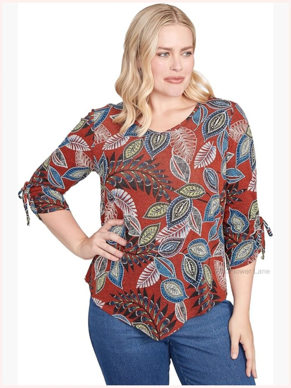Asymmetric Hemline Tank Top - 3/4 Sleeve V-Neck Pullover Plus Size